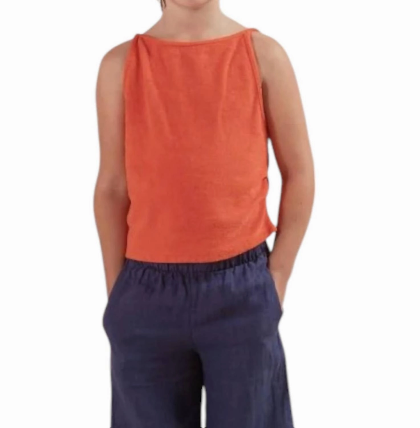 Girl's Terry Summer Top In Mandarine ruffle tops girls, long sleeve tees girls
