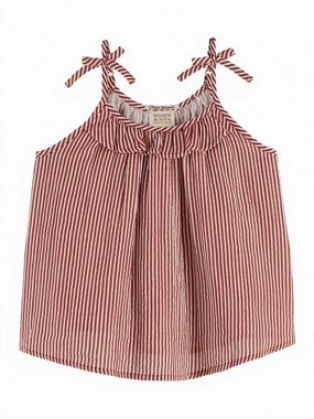 Girl's Tie Detail Crinkle Cotton Tank In Terracotta ruffle tops girls, long sleeve tees girls