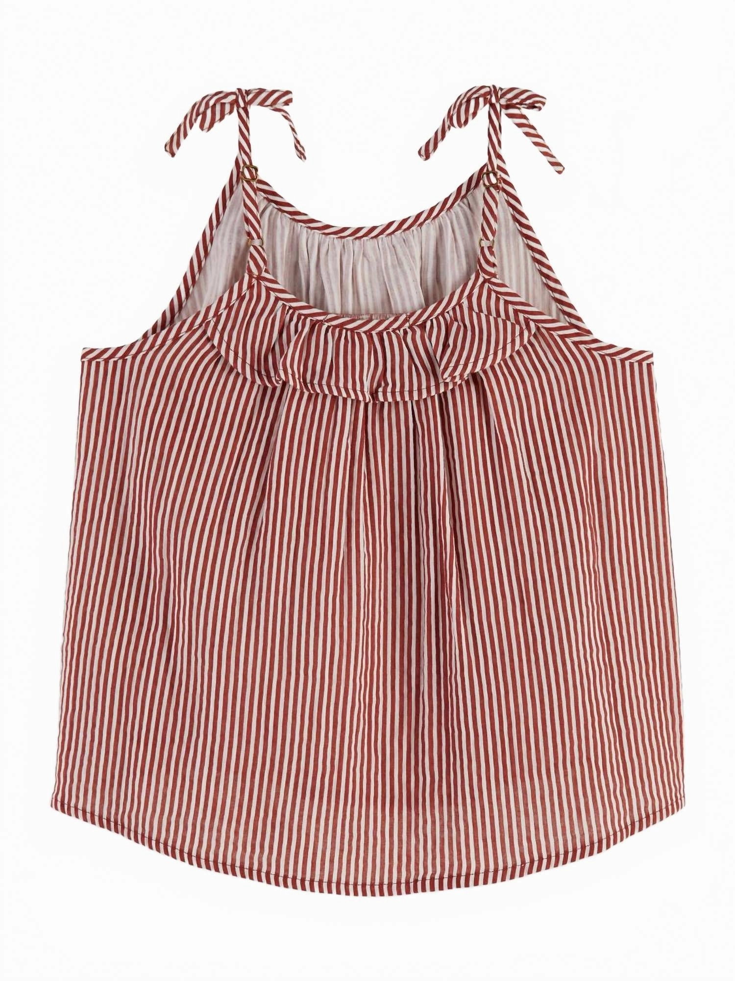 Girl's Tie Detail Crinkle Cotton Tank In Terracotta Girls Tunic Top