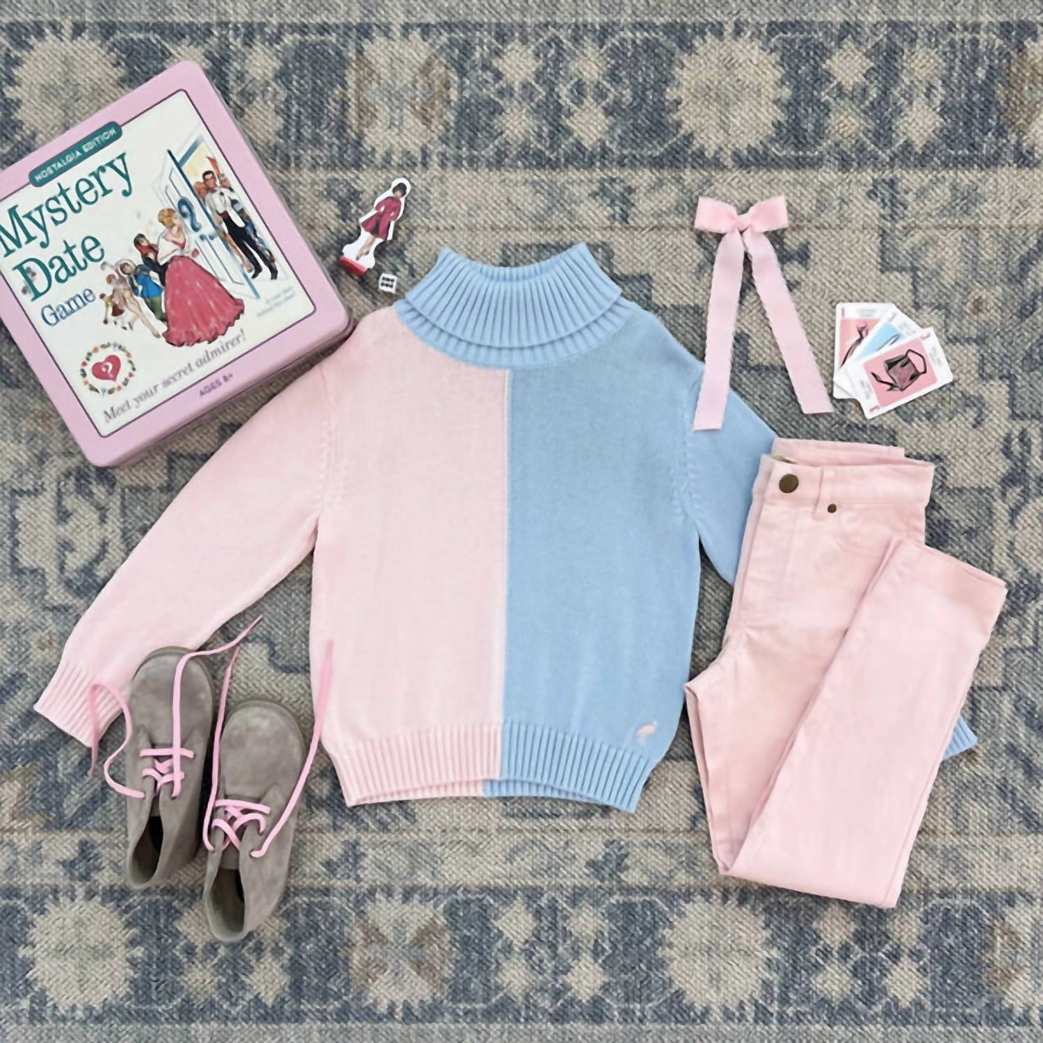 Girl's Townsend Turtleneck Sweater In Beale Street Blue/ Palm Beach Pink Colorblock Girls Tunic Top