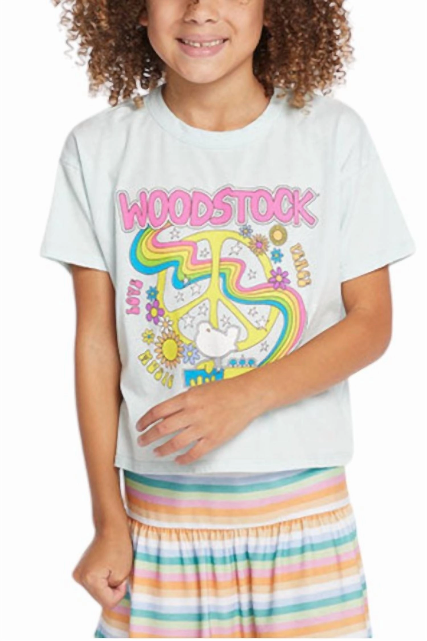 Girl's Woodstock T-Shirt In Light Blue ruffle tops girls, long sleeve tees girls