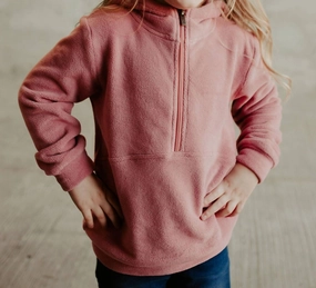 Girl's Youth Halfzip Sweatshirt In Cozy Cutie Raspberry ruffle tops girls, long sleeve tees girls