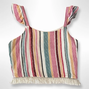 Girl Stripe Crop Top In Multi ruffle tops girls, long sleeve tees girls