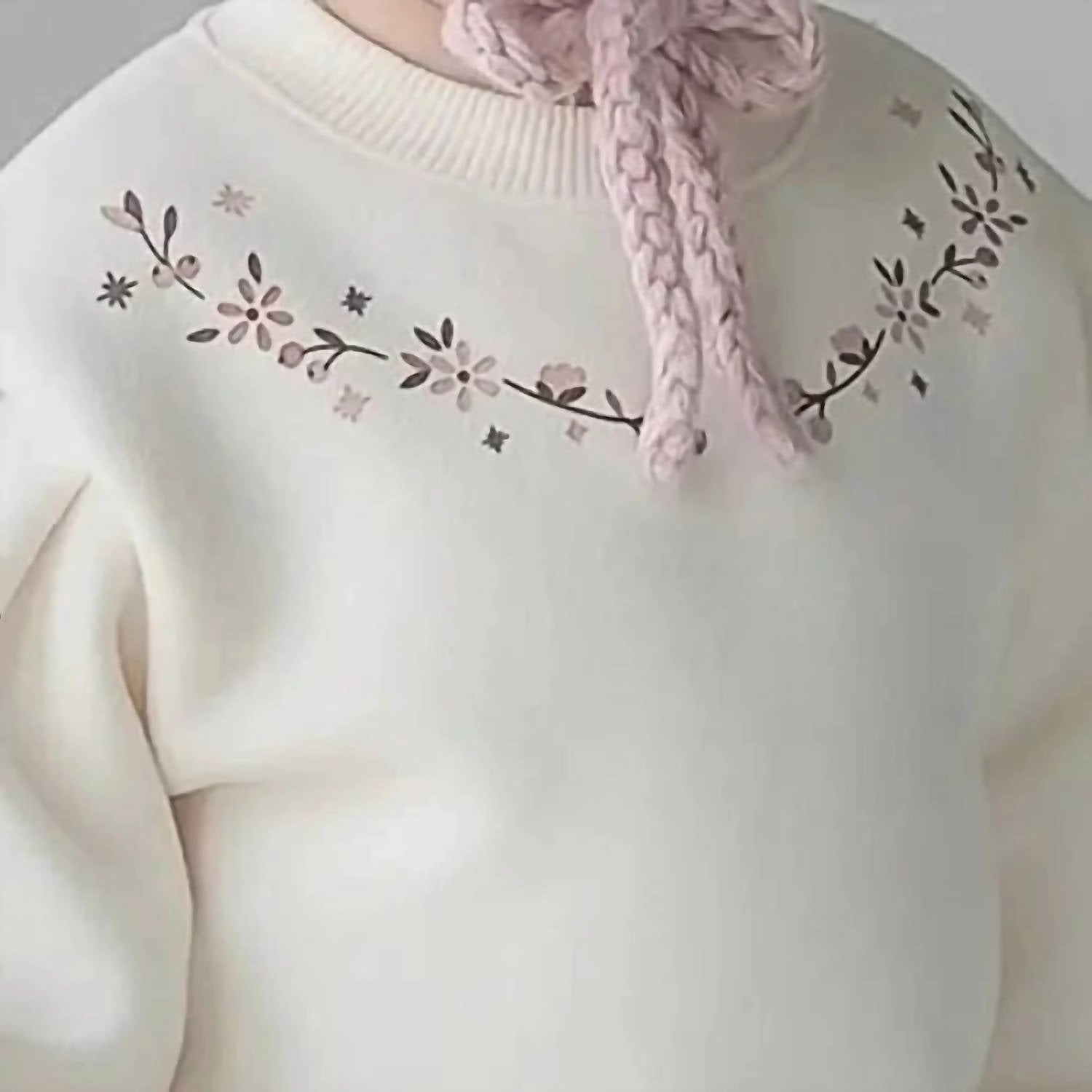 Girls' Floral Puff Sleeve Sweatshirt In White Girls Tunic Top