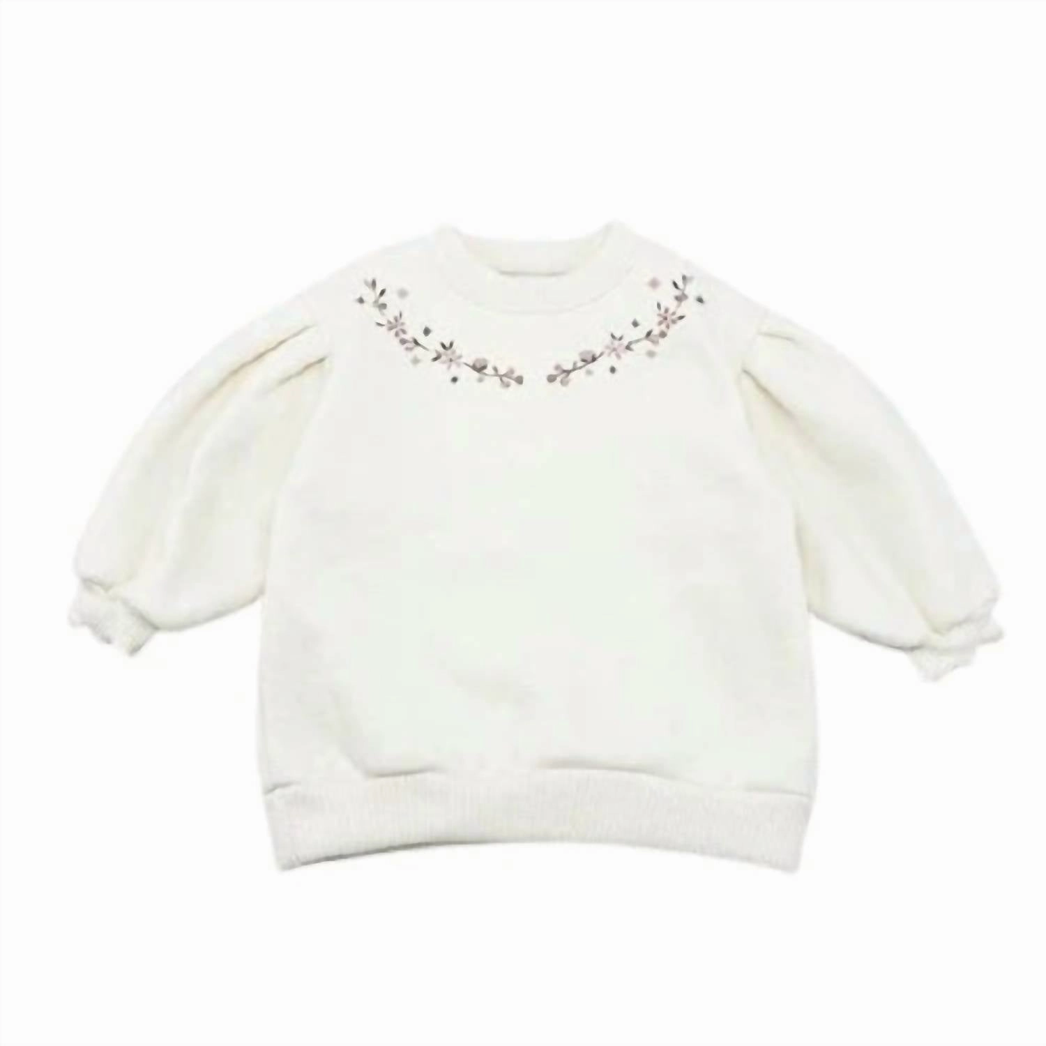 Girls' Floral Puff Sleeve Sweatshirt In White ruffle tops girls, long sleeve tees girls