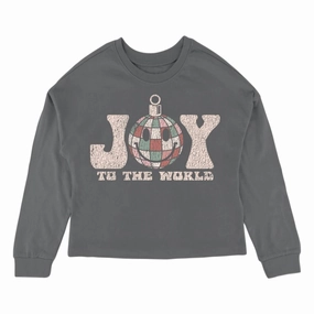 Girls' Joy To The World Long Sleeve Tee In Vintage Black ruffle tops girls, long sleeve tees girls