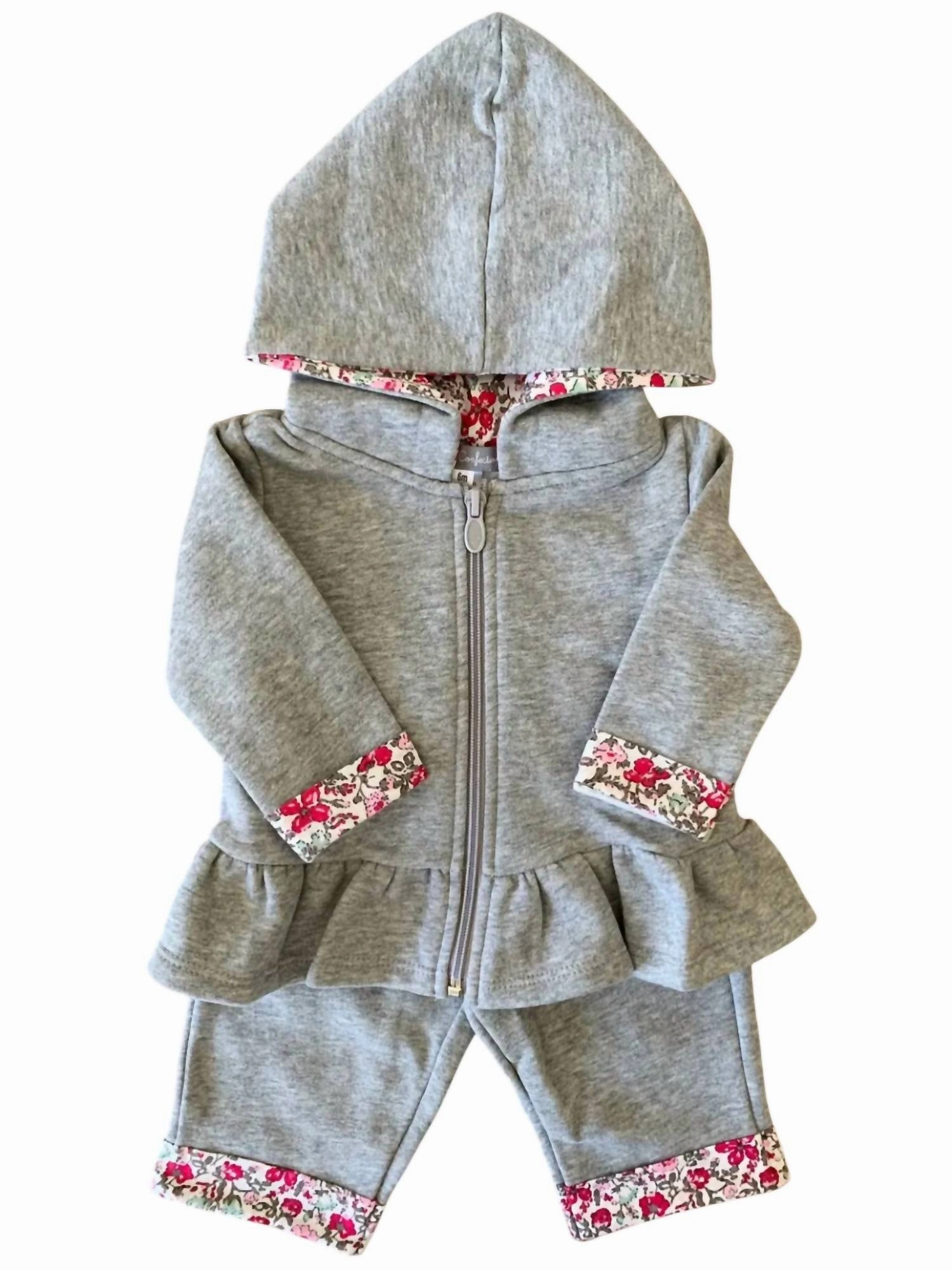Girls' Liberty Sweatshirt Set In Heather Grey ruffle tops girls, long sleeve tees girls