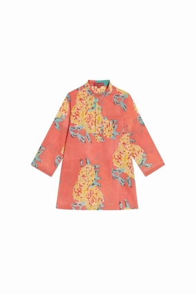 Girls Baby Kurta Top In Leopard Pink Flower ruffle tops girls, long sleeve tees girls