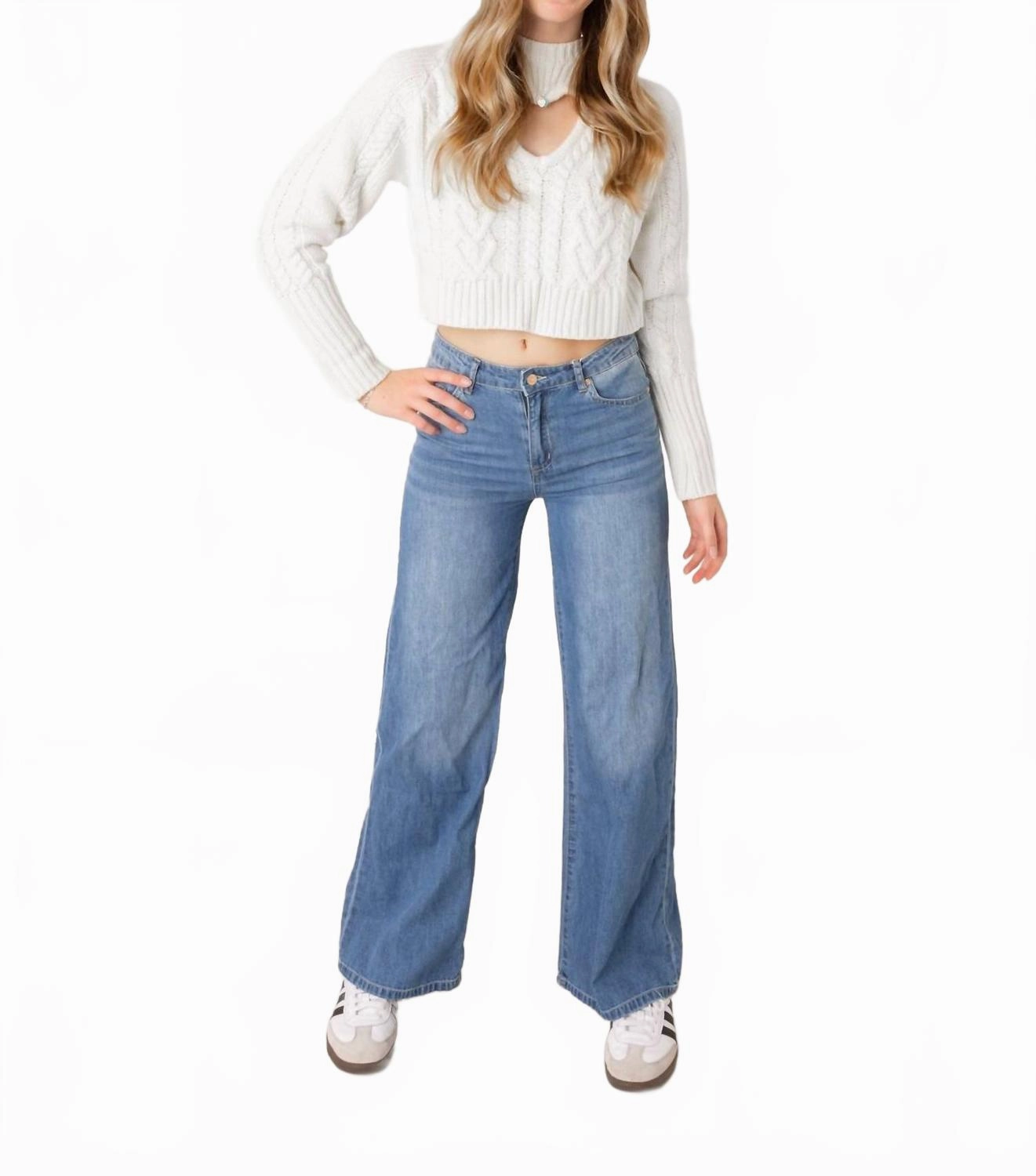 Girls Basic Wide Leg Jeans In Dark Indigo girls bootcut jeans, stretch denim girls