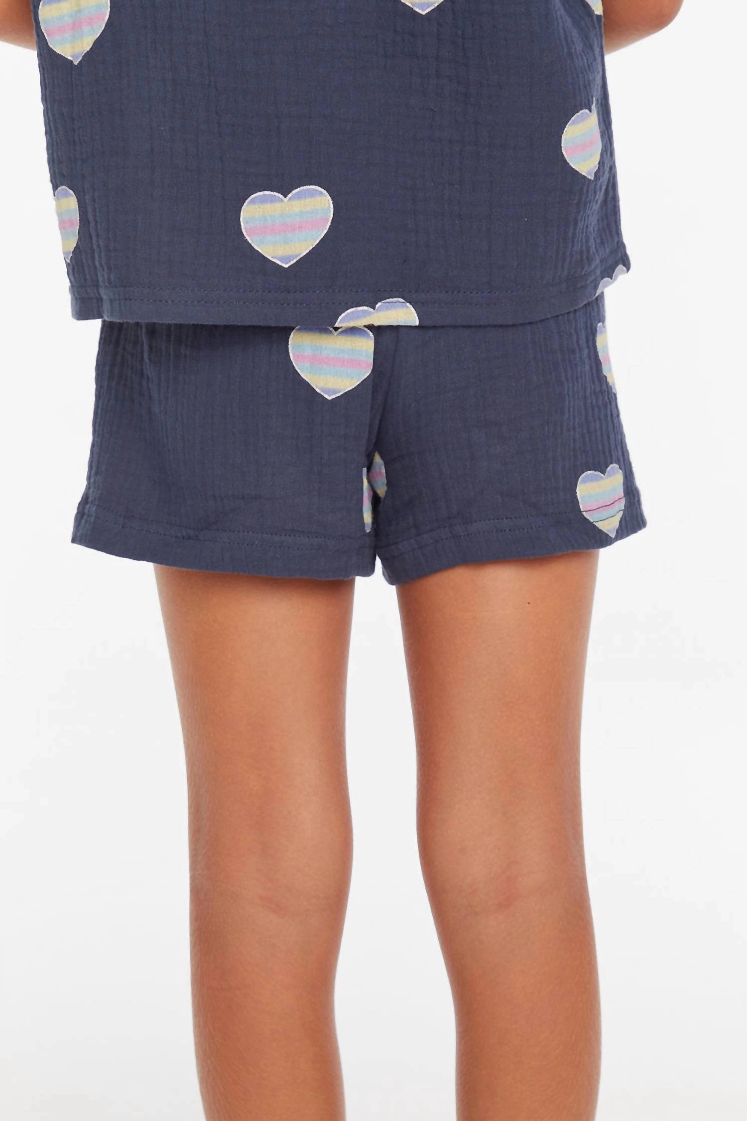 Girls Beach Hearts Shorts In Blue Girls Scallop Hem Shorts