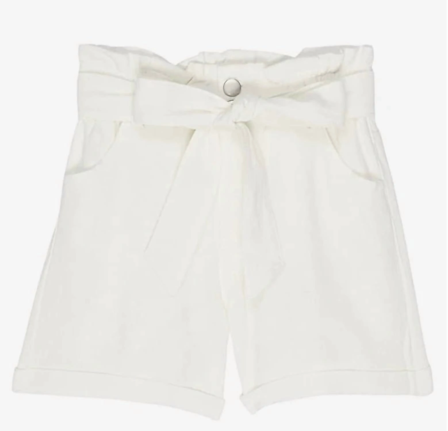 Girls Belted Button-Up Shorts In White girls bermuda shorts, bike shorts girls