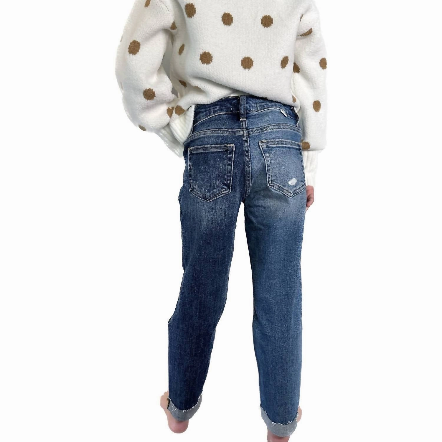 Girls Boyfriend Jean In Dark Blue Girls Ripped Skinny Jeans