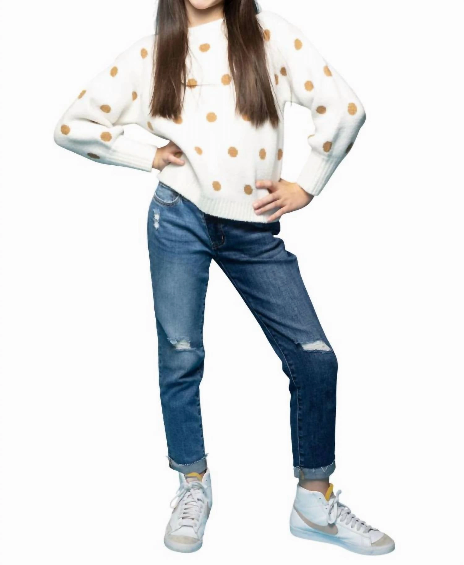 Girls Boyfriend Jean In Dark Blue girls bootcut jeans, stretch denim girls