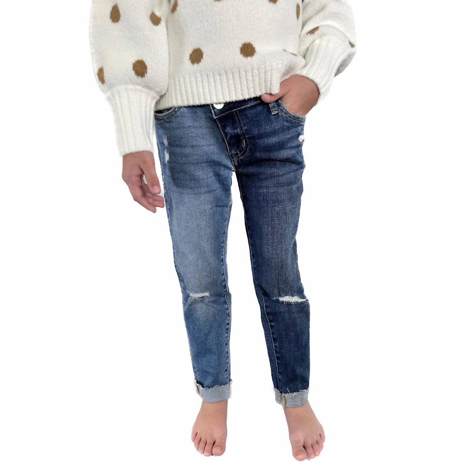 Girls Boyfriend Jean In Dark Blue Girls Ripped Skinny Jeans