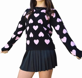 Girls Callie Hearts Sweater In Black ruffle tops girls, long sleeve tees girls
