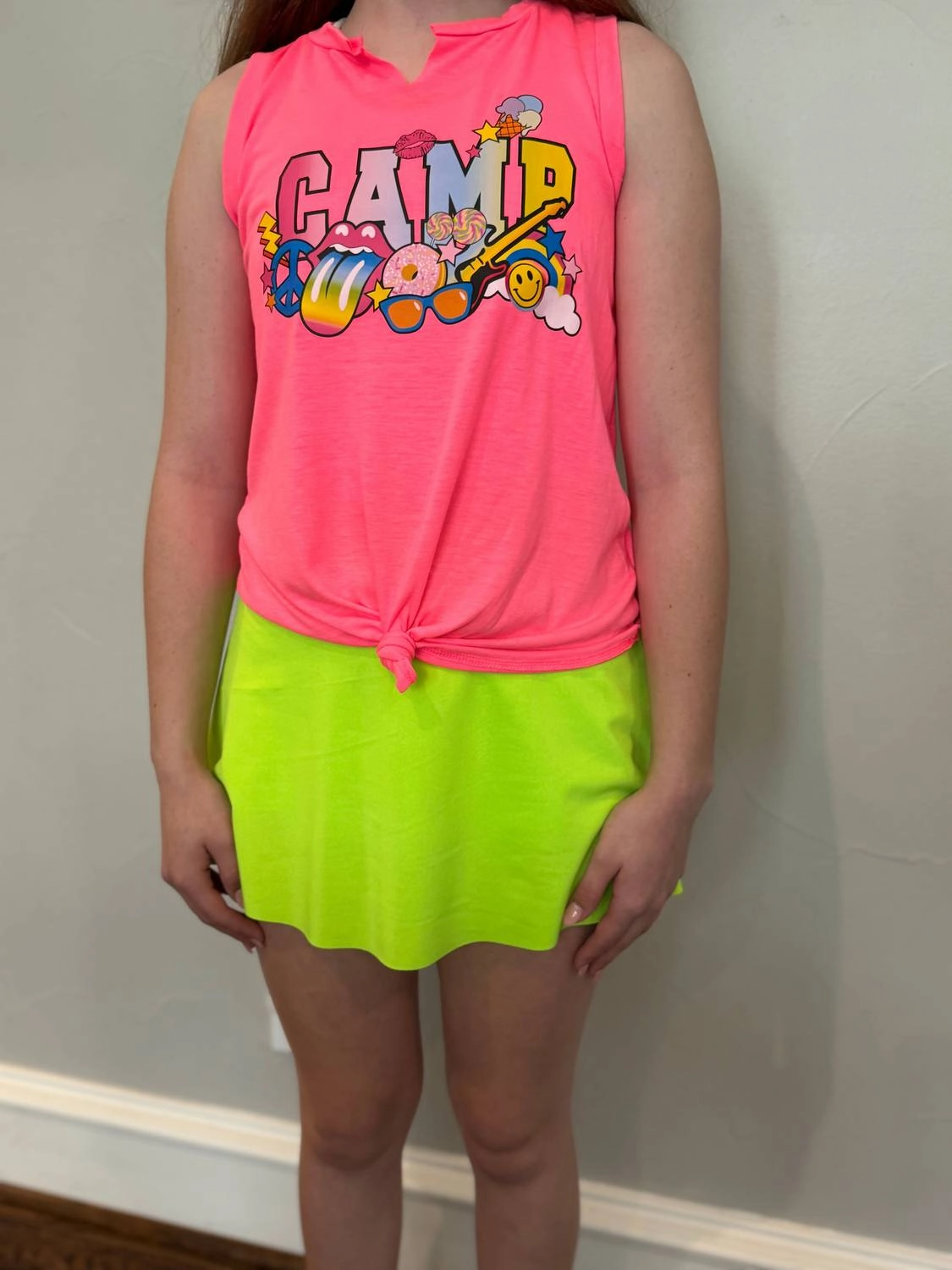 Girls Camp Fun Tank In Neon Pink Girls Tunic Top