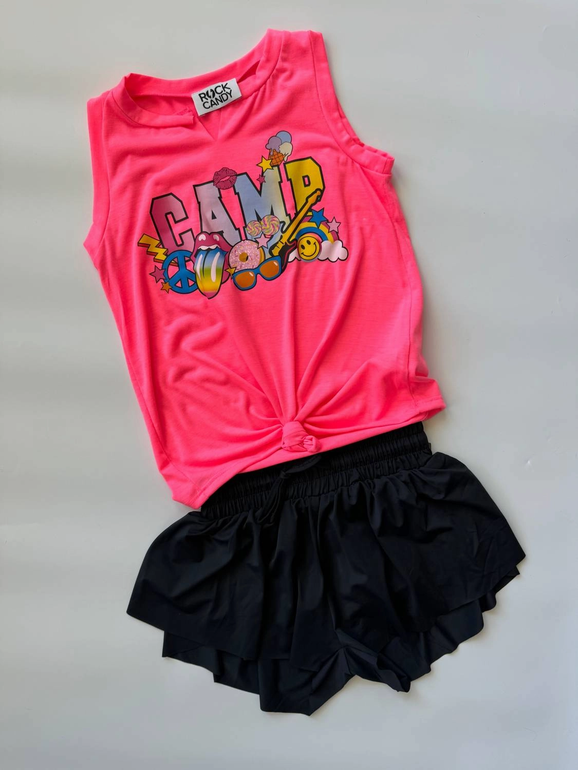 Girls Camp Fun Tank In Neon Pink Girls Tunic Top