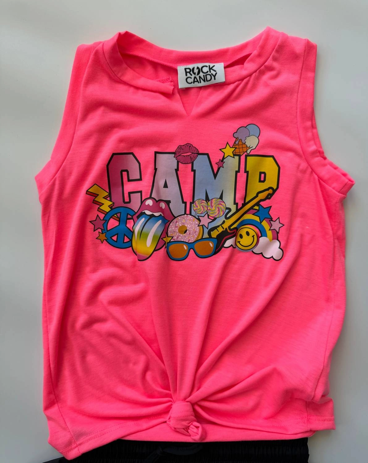 Girls Camp Fun Tank In Neon Pink ruffle tops girls, long sleeve tees girls