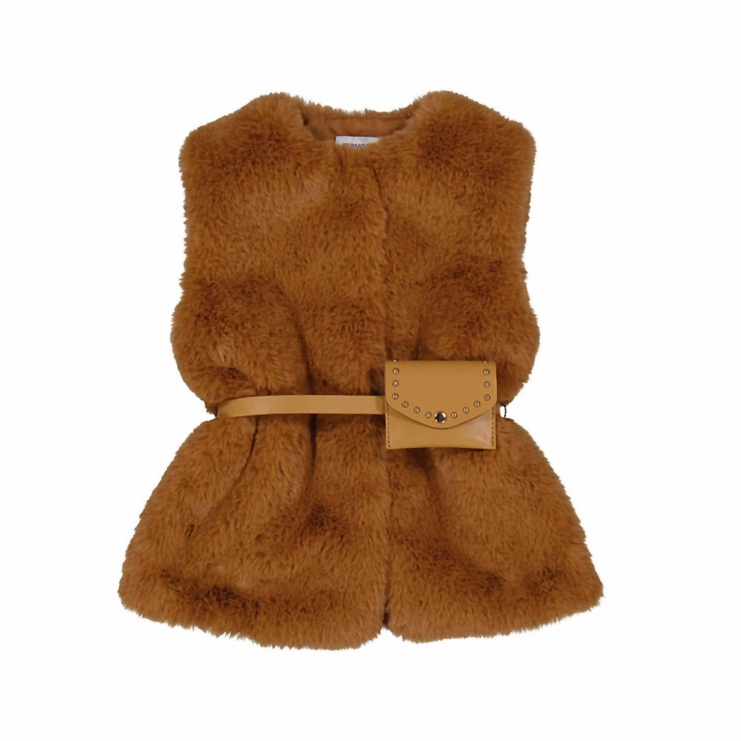 Girls Carmel Fur Vest In Brown girls trench coats, waterproof jackets girls