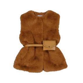 Girls Carmel Fur Vest In Brown girls trench coats, waterproof jackets girls