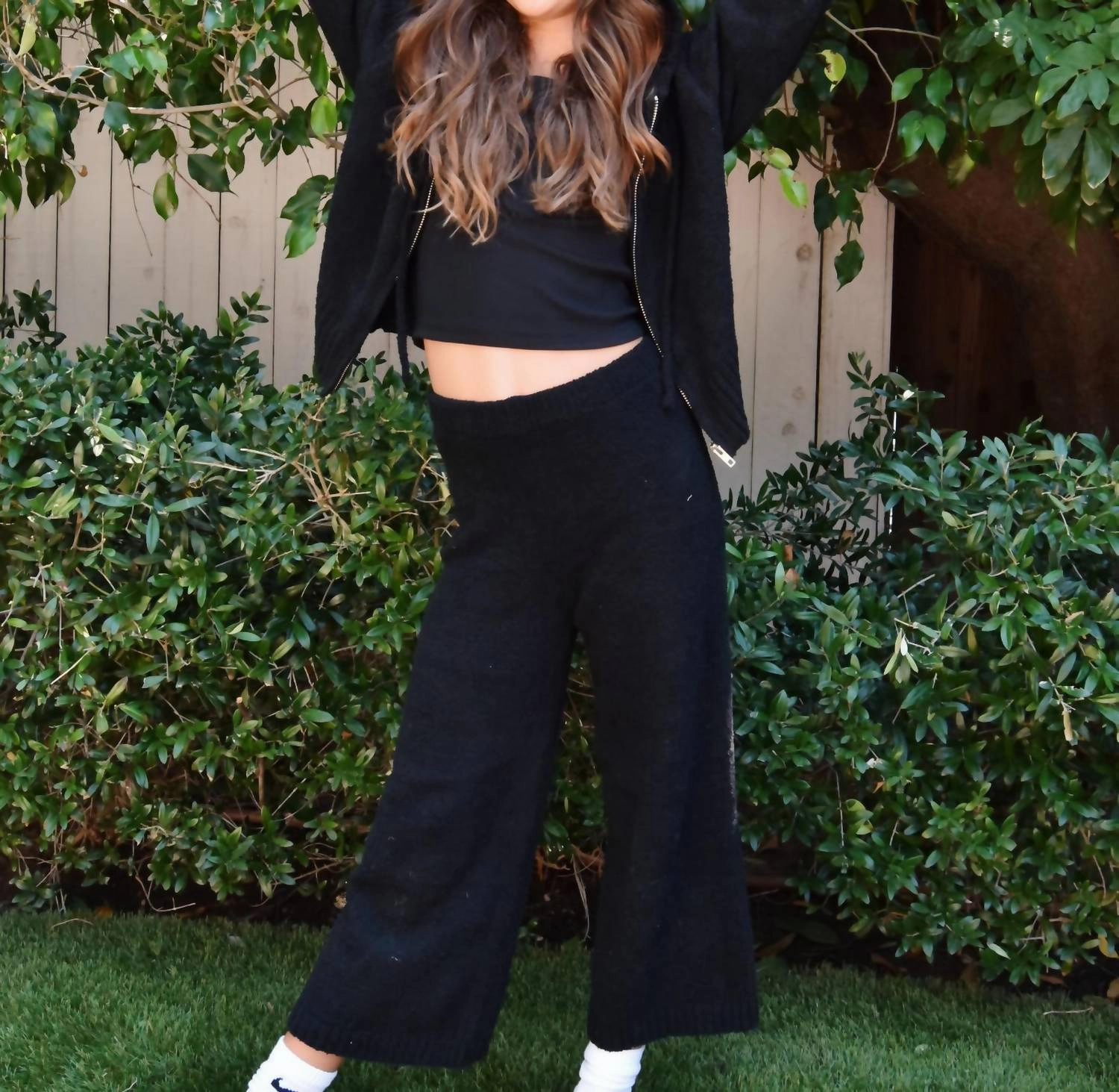 Girls Chenille Flare Pants In Black leggings girls, wide leg pants girls