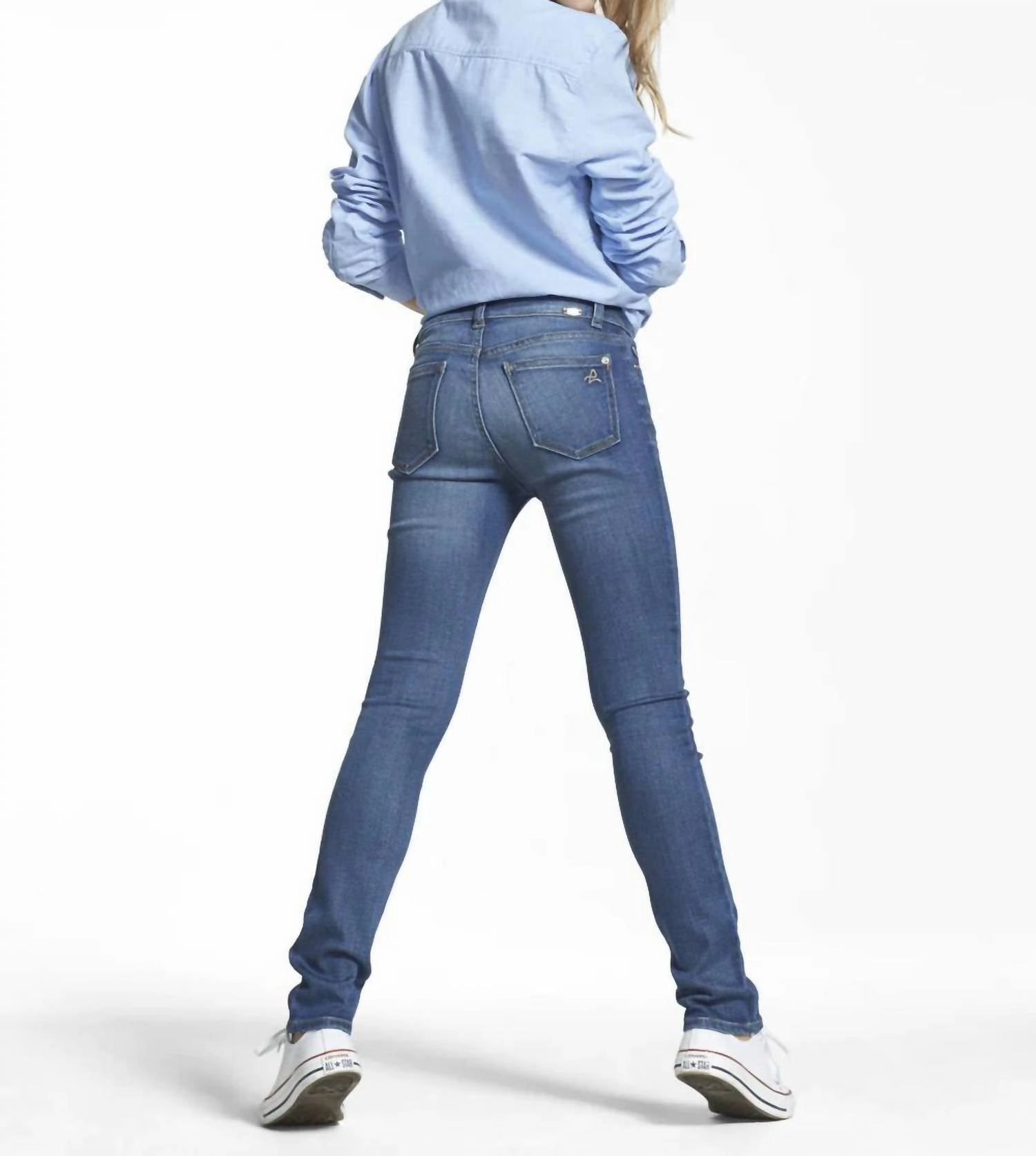 Girls Chloe Blue Skinny Jean In Mid-Indigo Girls Ripped Skinny Jeans