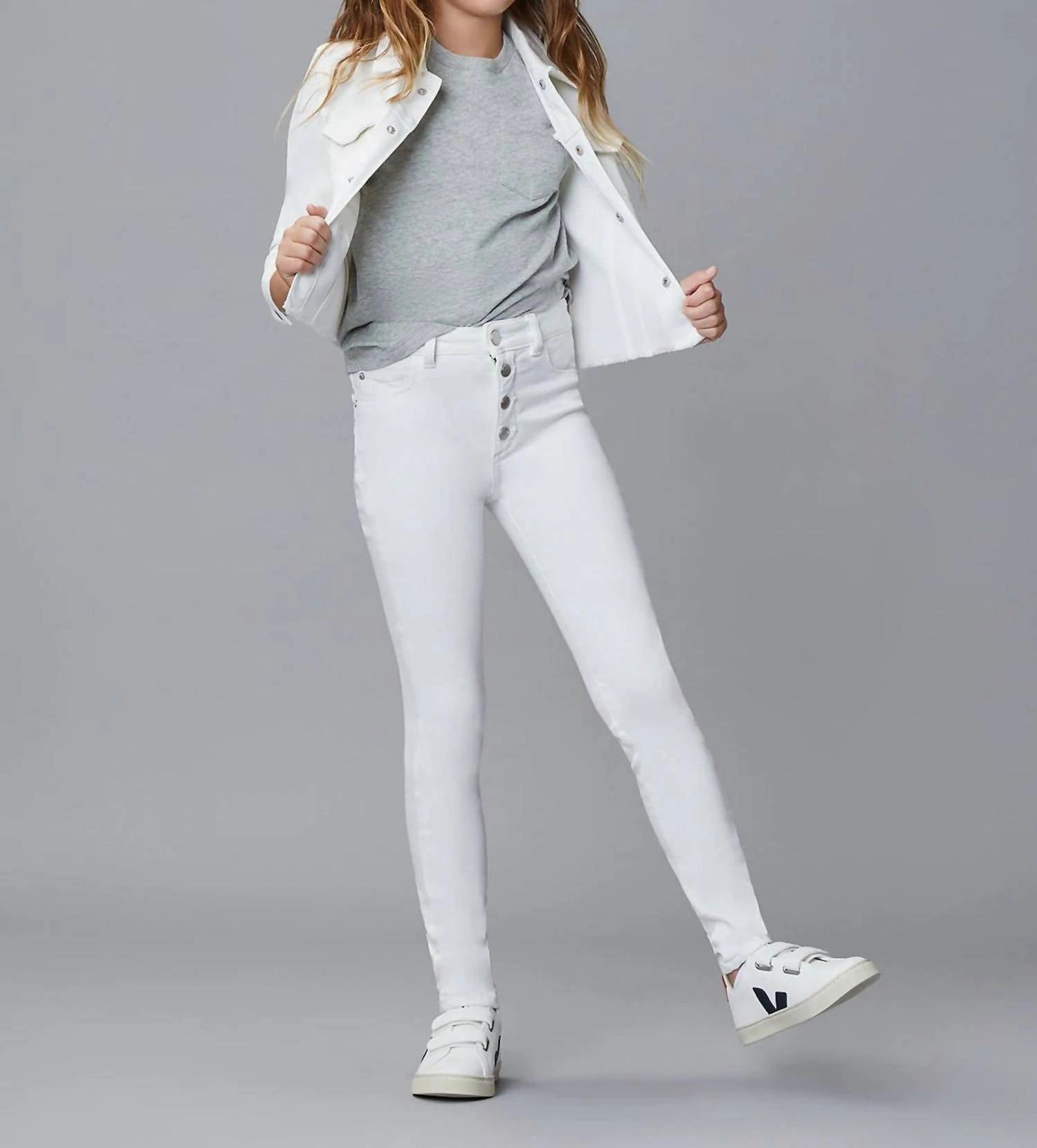 Girls Chloe Hi Rise Jeans In White girls bootcut jeans, stretch denim girls