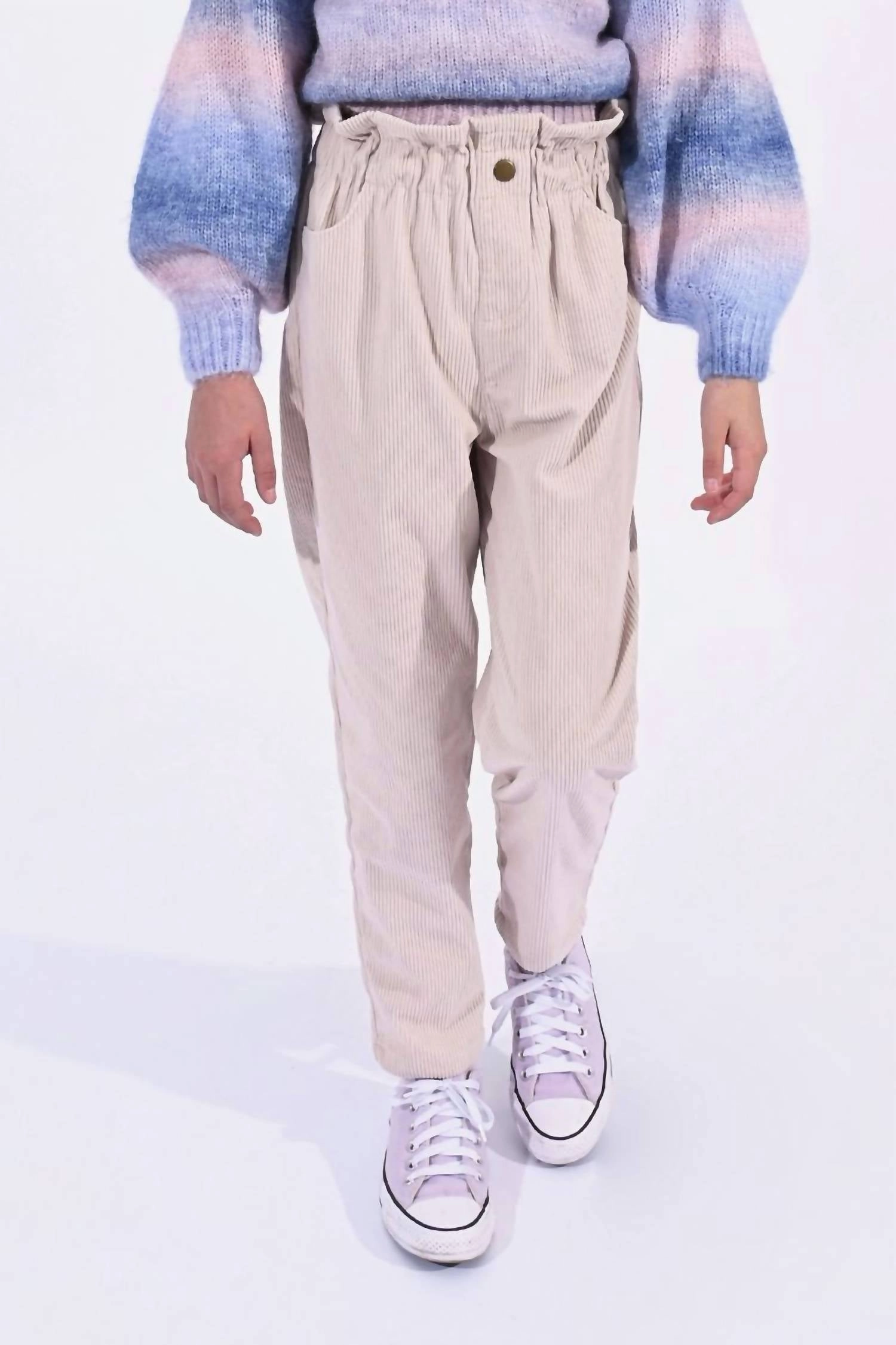Girls Corduroy High-Waist Pant In Beige leggings girls, wide leg pants girls