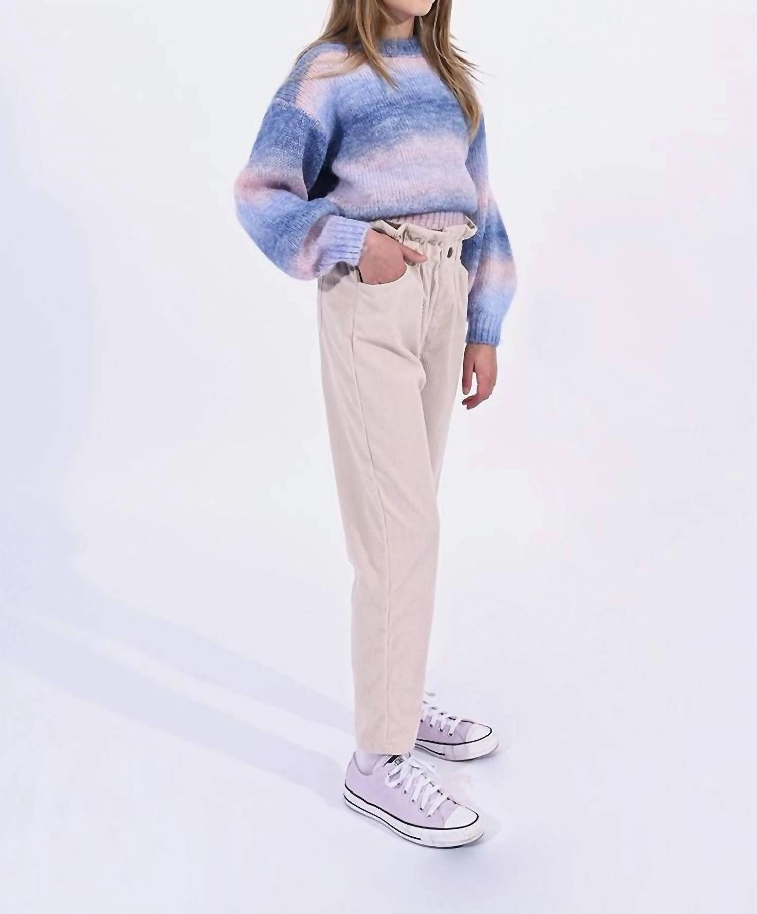 Girls Corduroy High-Waist Pant In Beige Girls Flared Leggings