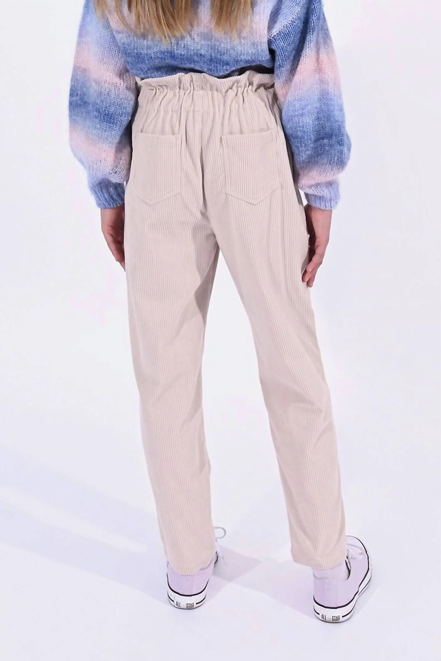 Girls Corduroy High-Waist Pant In Beige Girls Flared Leggings