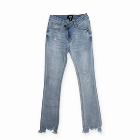 Girls Criss Cross Distressed Jeans In Blue girls bootcut jeans, stretch denim girls