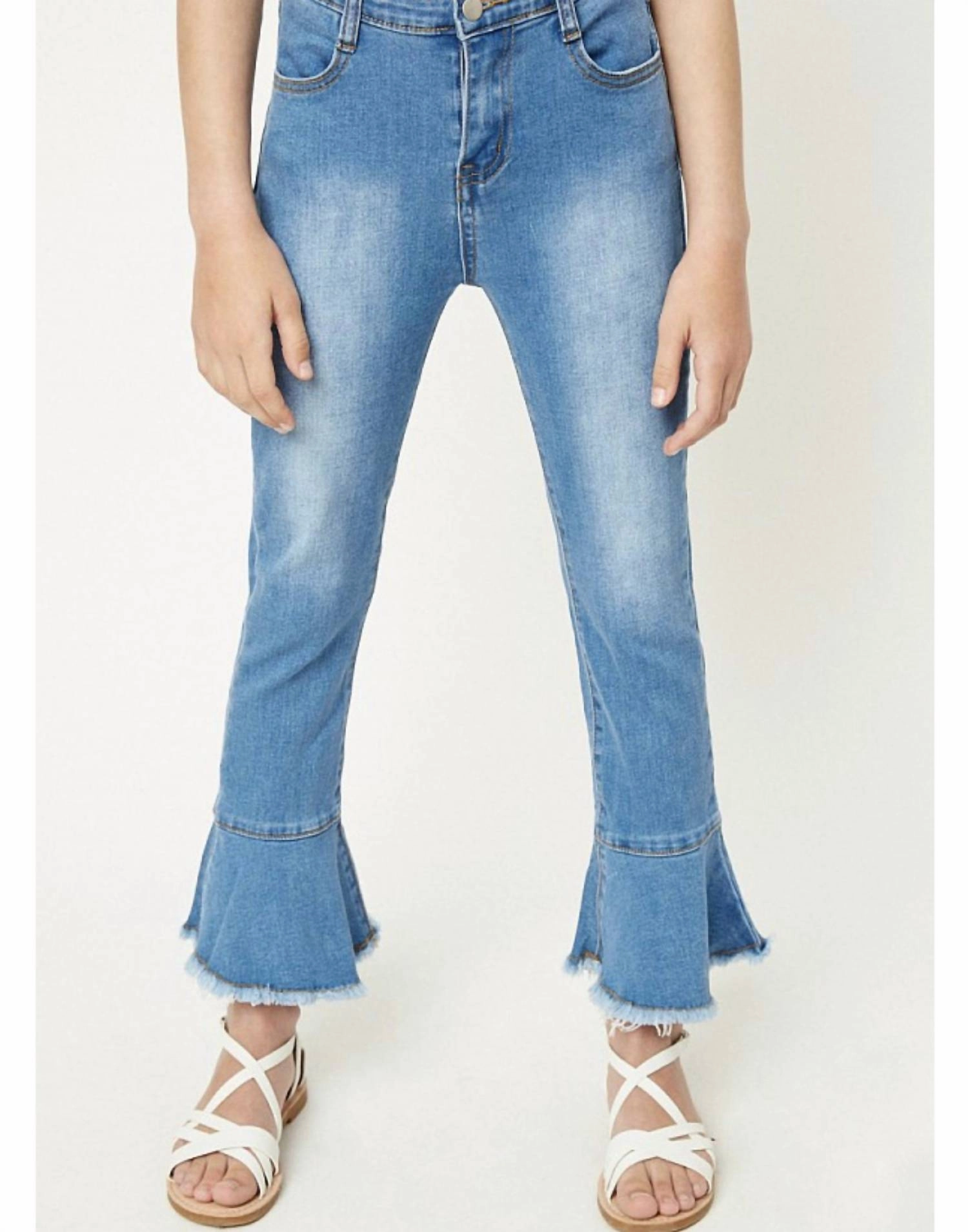 Girls Cropped Frill Flare Jeans In Denim Girls Ripped Skinny Jeans