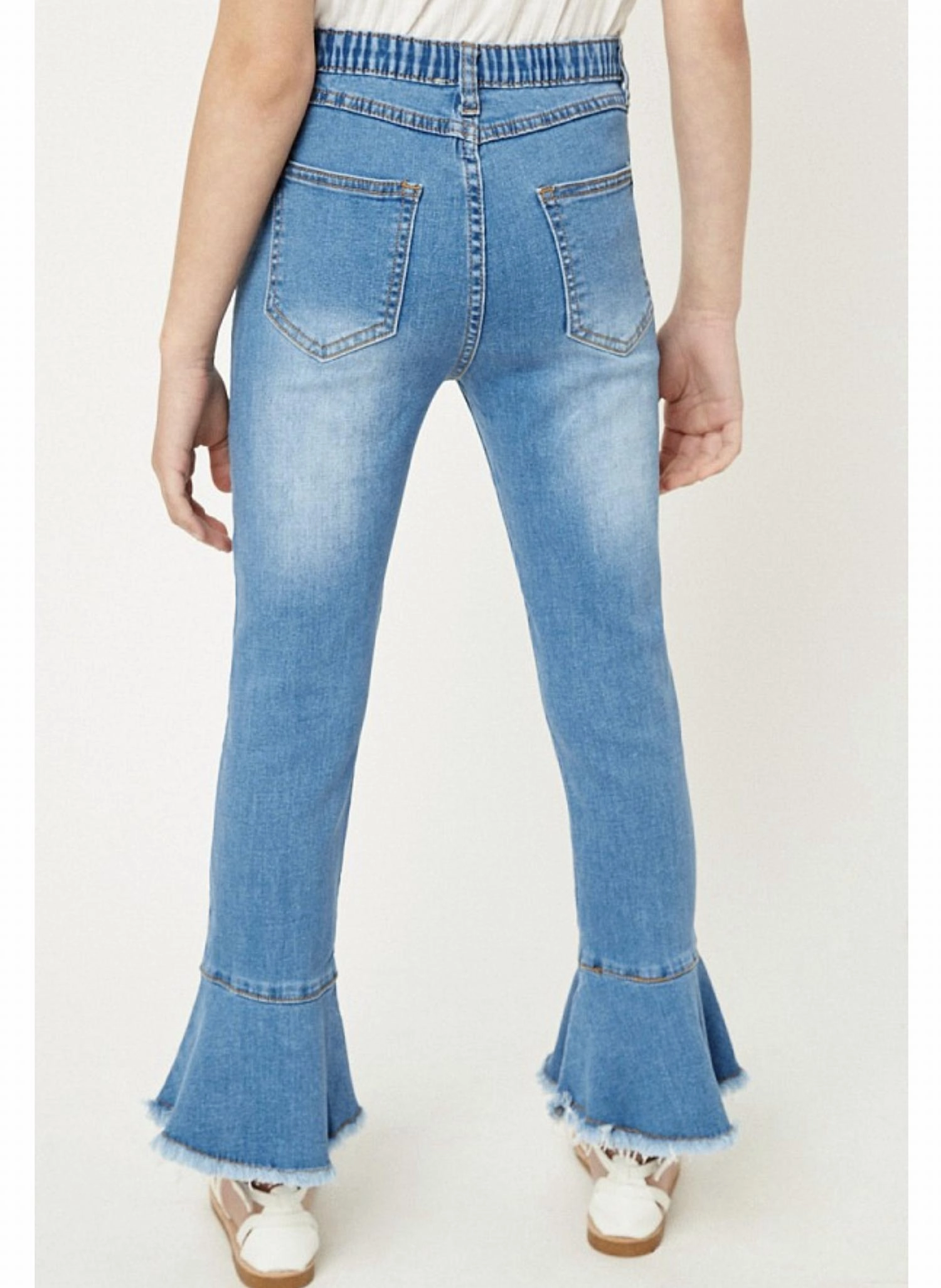 Girls Cropped Frill Flare Jeans In Denim Girls Ripped Skinny Jeans