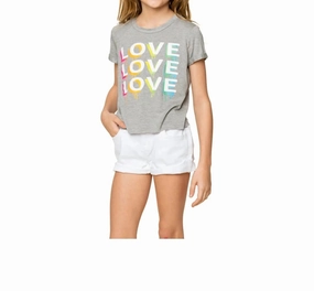 Girls Cropped Love Tee In Heather Grey ruffle tops girls, long sleeve tees girls