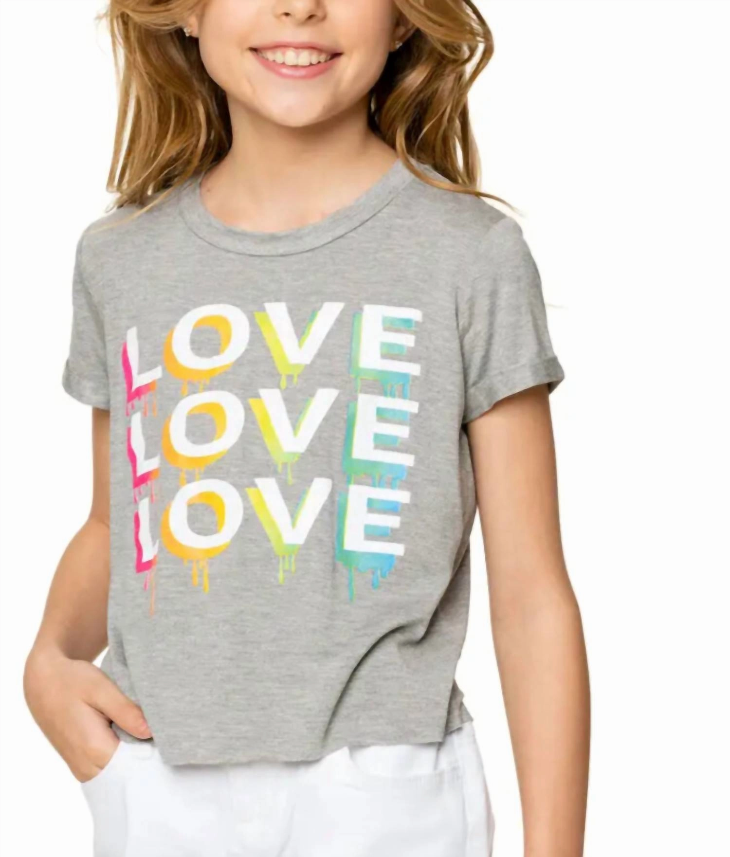 Girls Cropped Love Tee In Heather Grey Girls Tunic Top