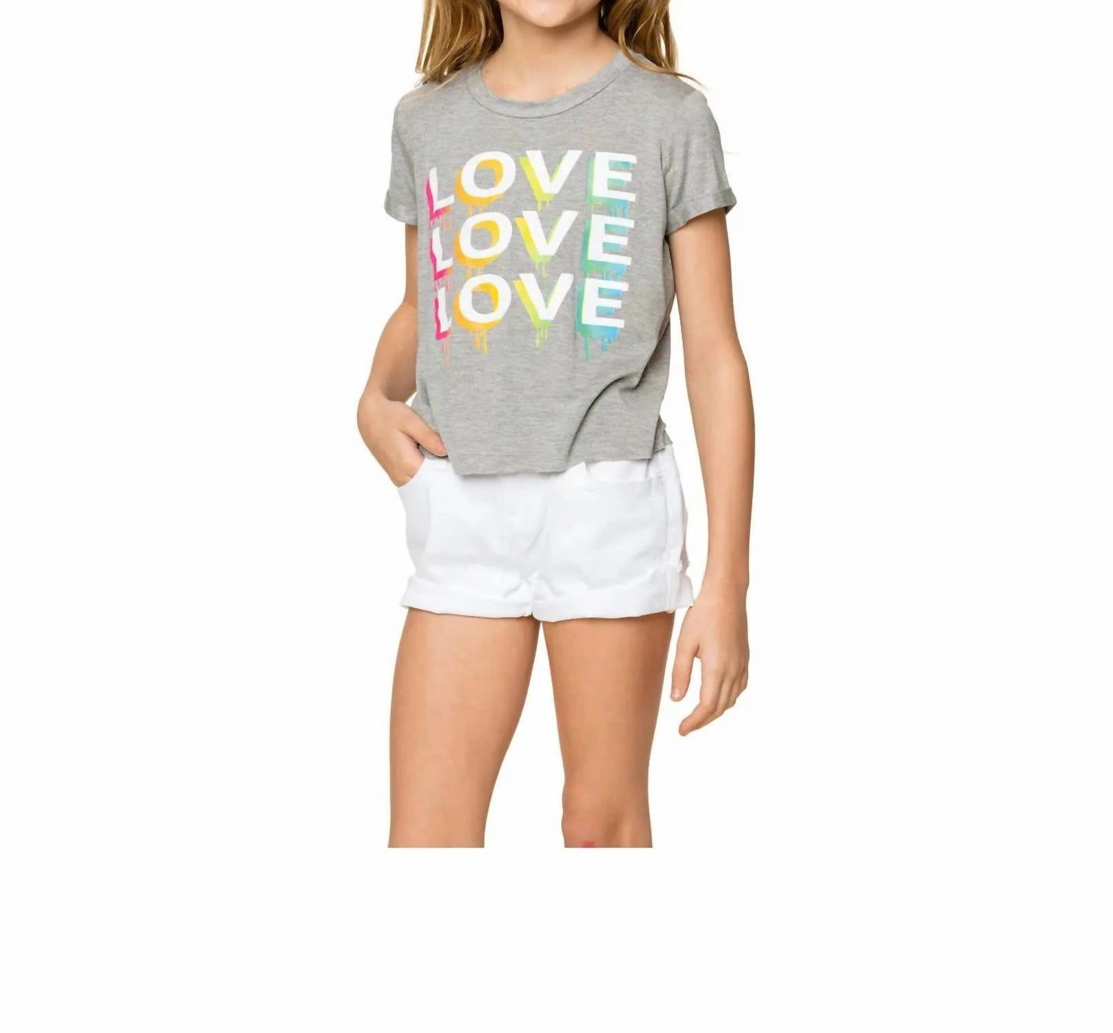 Girls Cropped Love Tee In Heather Grey ruffle tops girls, long sleeve tees girls