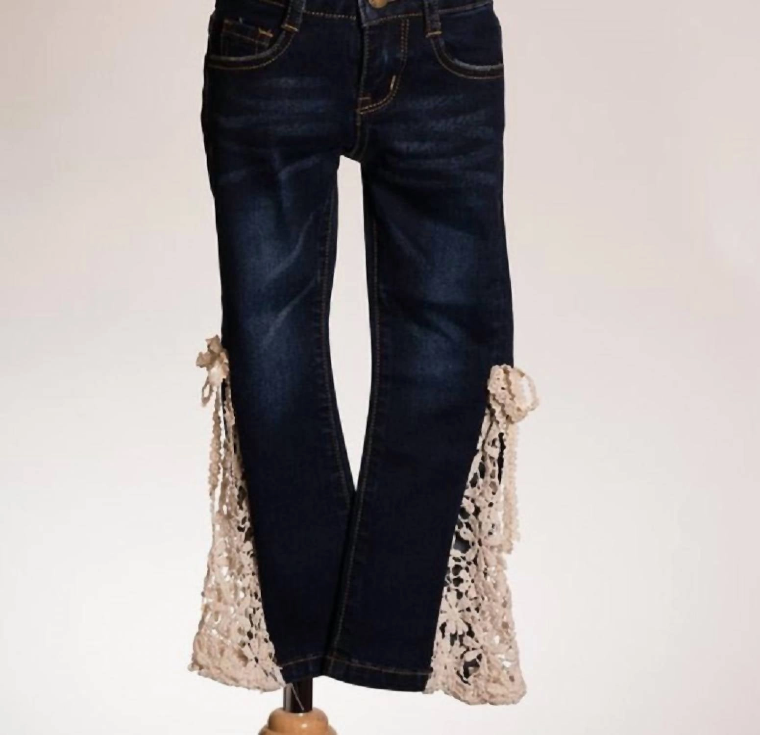 Girls Denim Lace Bell Jeans In Dark Denim/lace Bell Girls Ripped Skinny Jeans