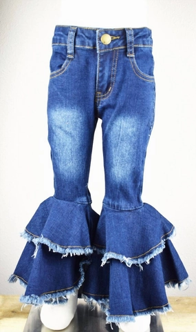 Girls Double Ruffled Bell Jeans In Light Denim girls bootcut jeans, stretch denim girls