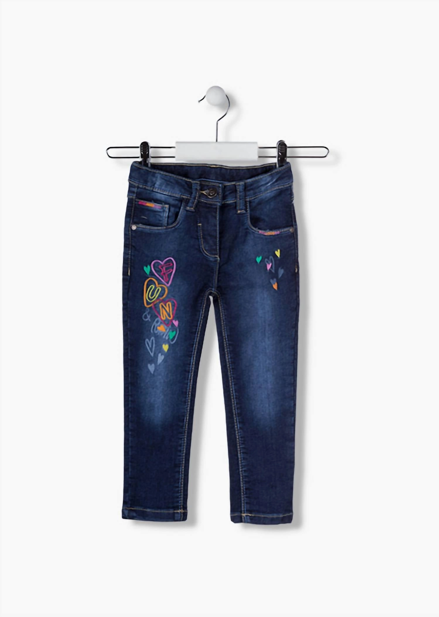 Girls Embroideried Jeans In Medium Blue girls bootcut jeans, stretch denim girls
