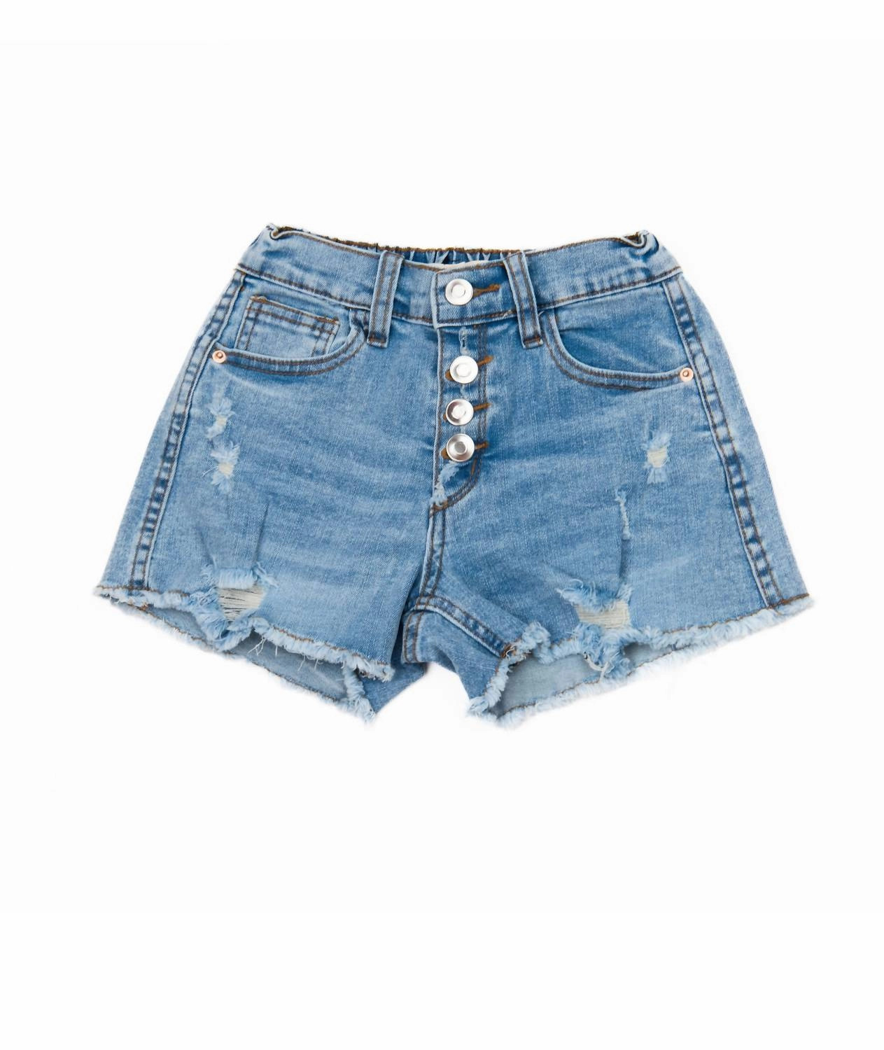 Girls Exposed Button Denim Short Girls Scallop Hem Shorts