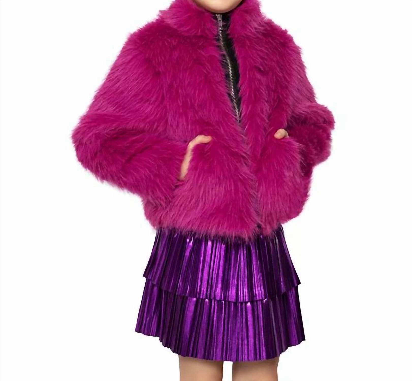 Girls Faux Fur Jacket In Hot Pink girls trench coats, waterproof jackets girls