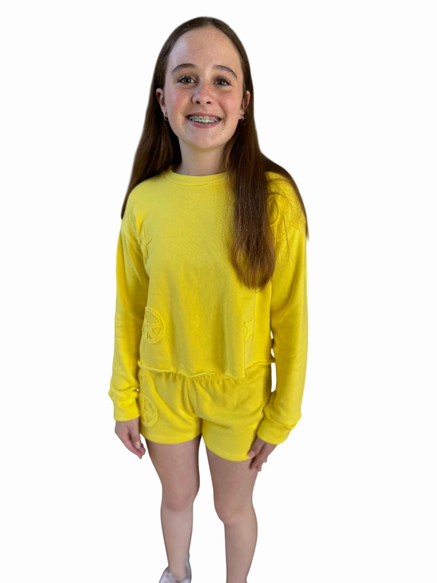 Girls Fleece Shorts In Yellow Girls Scallop Hem Shorts