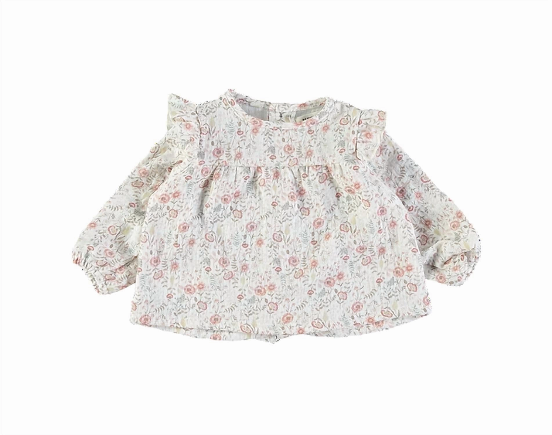 Girls Floral Blouse In White Multi ruffle tops girls, long sleeve tees girls