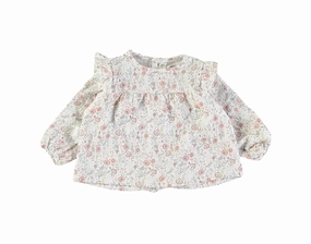 Girls Floral Blouse In White Multi ruffle tops girls, long sleeve tees girls