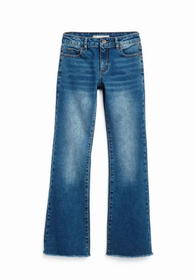 Girls Fray Hem Flare Jeans In Indigo girls bootcut jeans, stretch denim girls