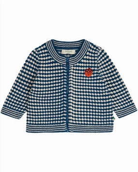 Girls Homey Chunky Checker Cardigan In Navy Mix ruffle tops girls, long sleeve tees girls