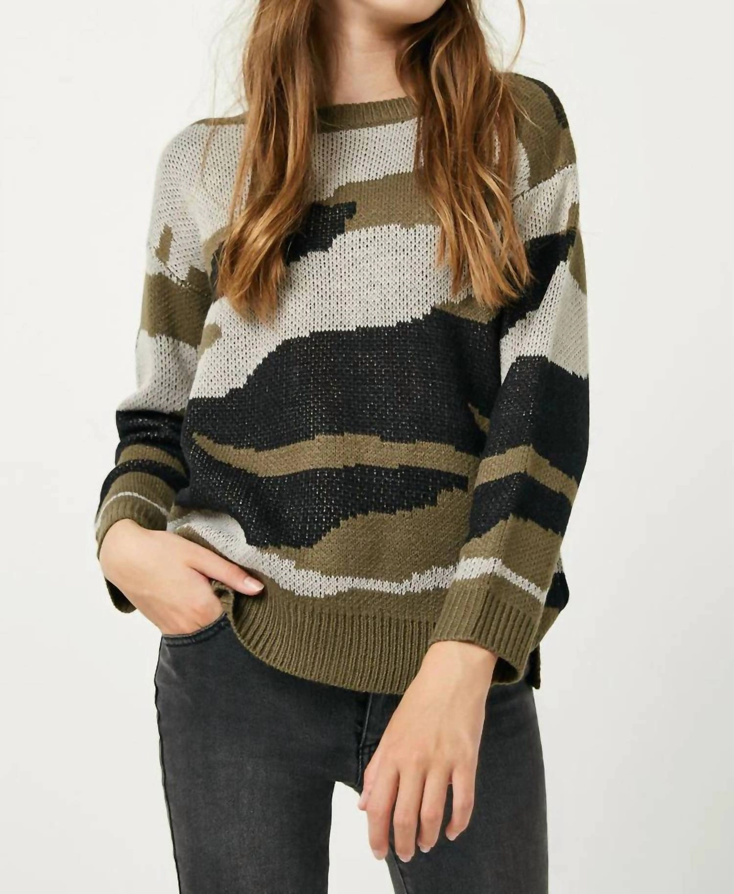 Girls Knit Sweater In Camo ruffle tops girls, long sleeve tees girls