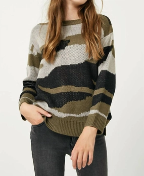 Girls Knit Sweater In Camo ruffle tops girls, long sleeve tees girls