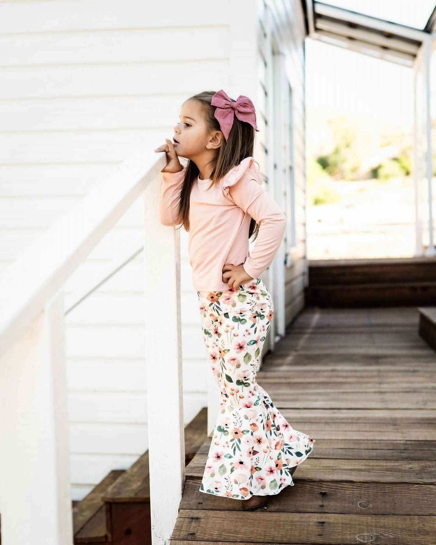 Girls Lina Pleated Bell Bottoms In Fall Floral Girls Scallop Hem Shorts