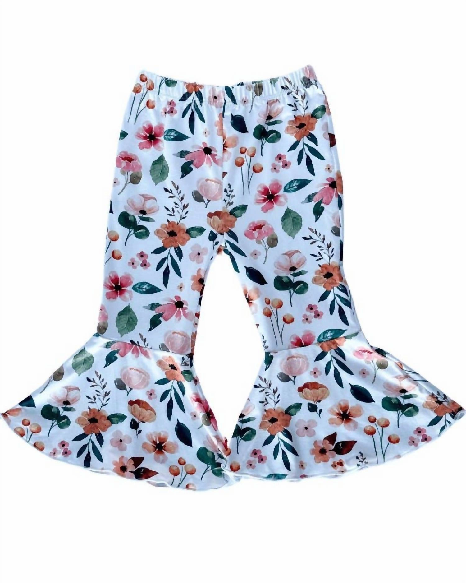 Girls Lina Pleated Bell Bottoms In Fall Floral girls bermuda shorts, bike shorts girls